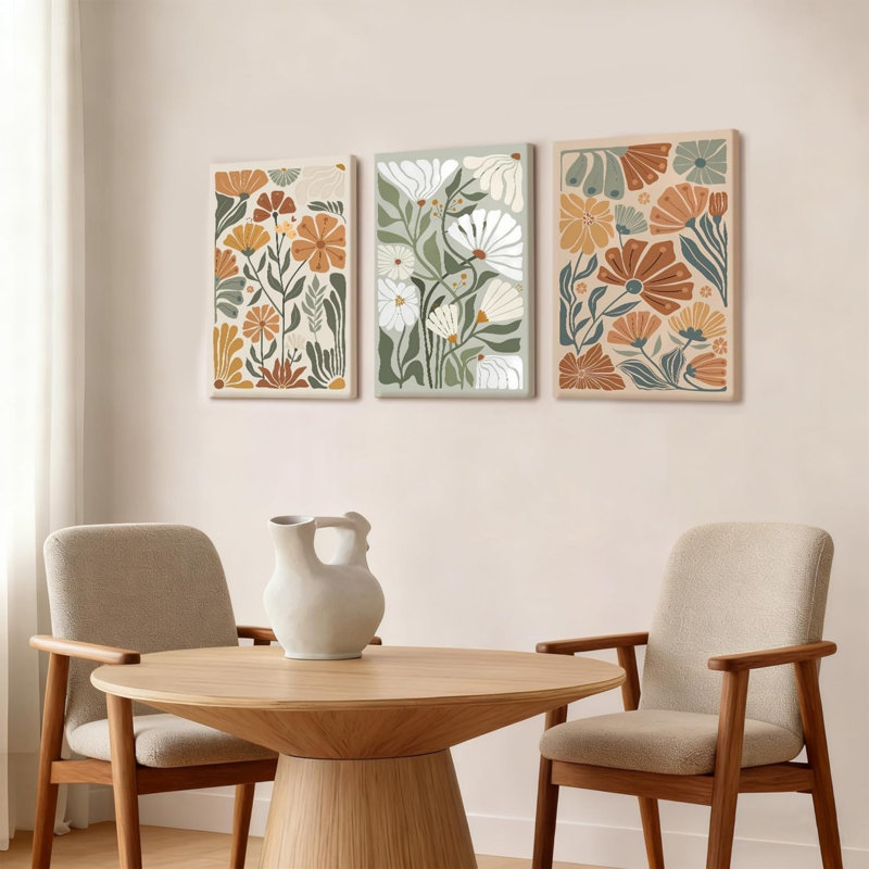 3 pièces de décoration murale bohème florale 16 x 24 pouces