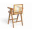 Tabouret de bar à dossier en plastique tissé crème de 27 po de hauteur - siège en tissu rembourré de mousse et structure en bois d'hévéa durable-1271797501