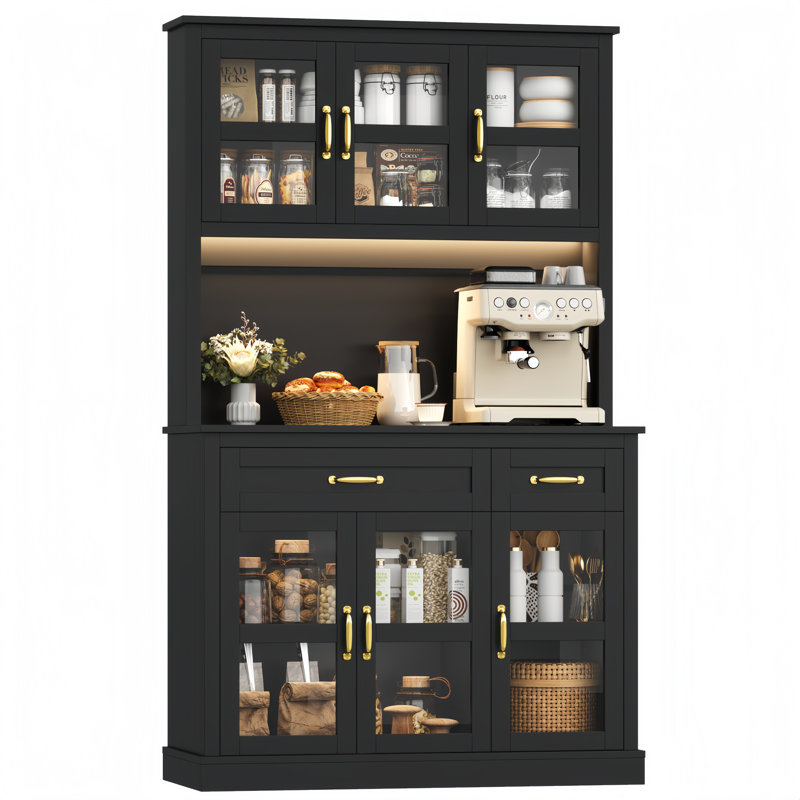 71''H LED Pantry with Charging Ports, Black