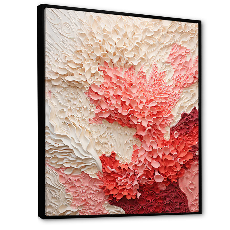 Collage beige et rose corail - grand art mural corail, H 32 po x l 24 po x P 1 po, Cadre flottant noir