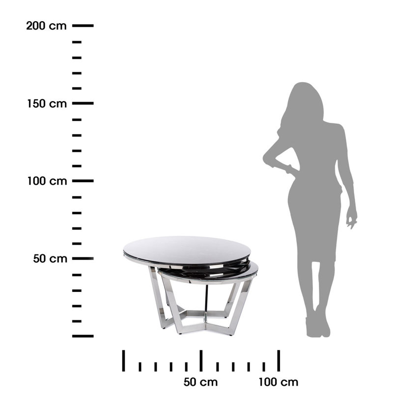 Jordynn 2 - Piece Glass Top Living Room Table Set, Black/Silver