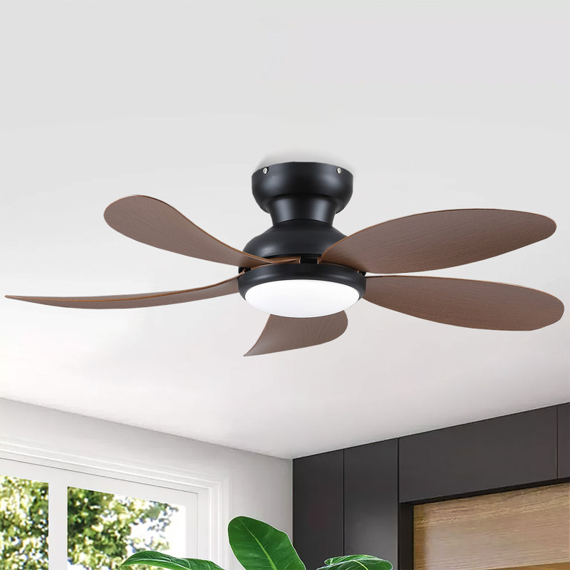 42 Inch Modern Indoor Low Profile Ceiling Fans With Lights And Remote/App, Brown