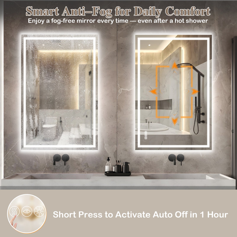 Miroir de salle de bain à DEL super lumineux avec éclairage avant et rétroéclairé, température de 3 couleurs, antibuée, avec UL, RoHS, ETL et garantie de 3 ans