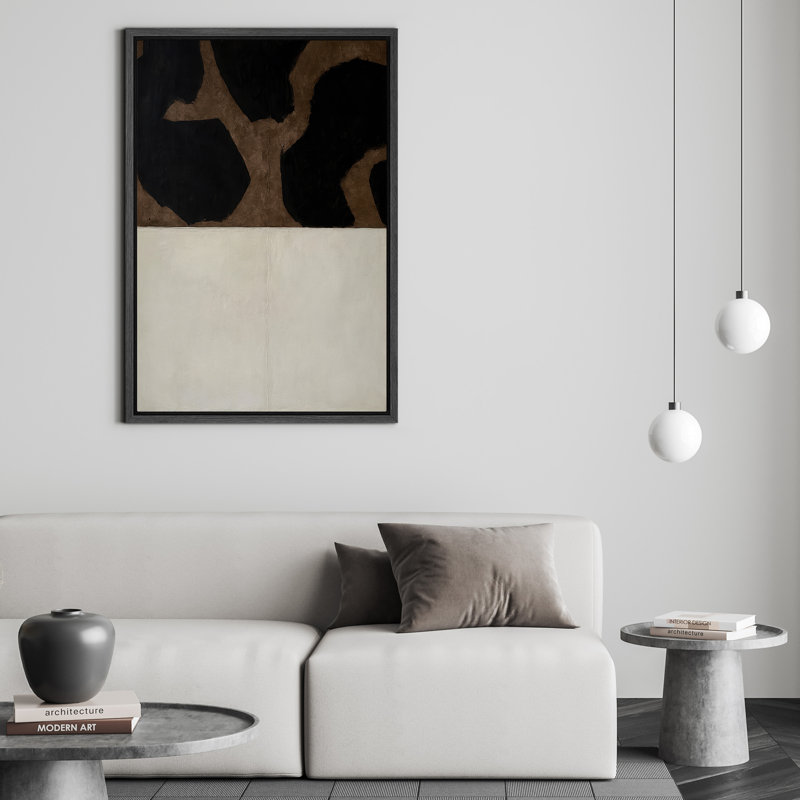 Art mural encadré, impression abstraite en noir et blanc pour le décor du salon, Noir, H 24 po x l 16 po, Cadre flottant