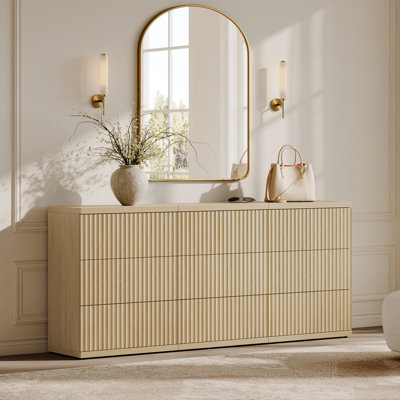 Modern Fluted 3-Drawer Sideboard, Modular Storage Cabinet With Push-To-Open Drawers, Handle-Free Chest For Bedroom Living Room Entryway