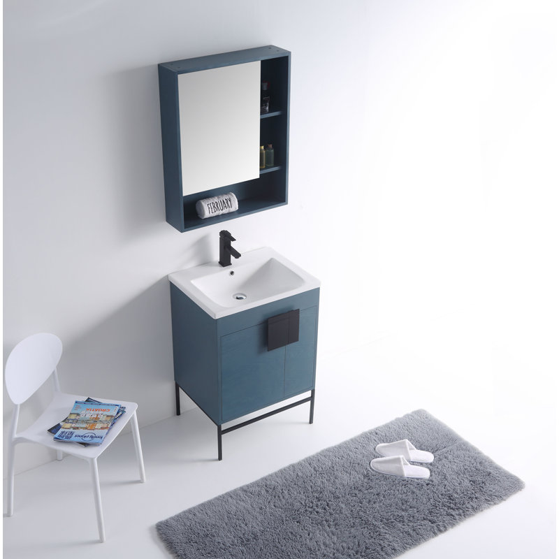 Ensemble de meuble-lavabo simple 24 po Maisie, Noir mat, Bleu français