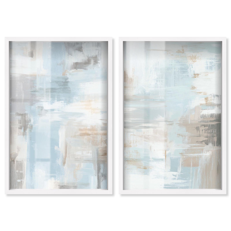 Ensemble de décoration murale bohème Hazy Coasts Shadowbox Print par Art Remedy, cadre blanc, 24 x 36, H 37 po x l 25 po