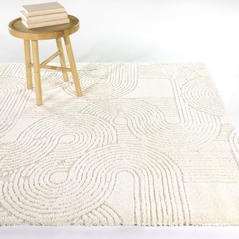 Tapis texturé à rayures crème Odessa, Rectangle 7 pi 10 po x 10 pi