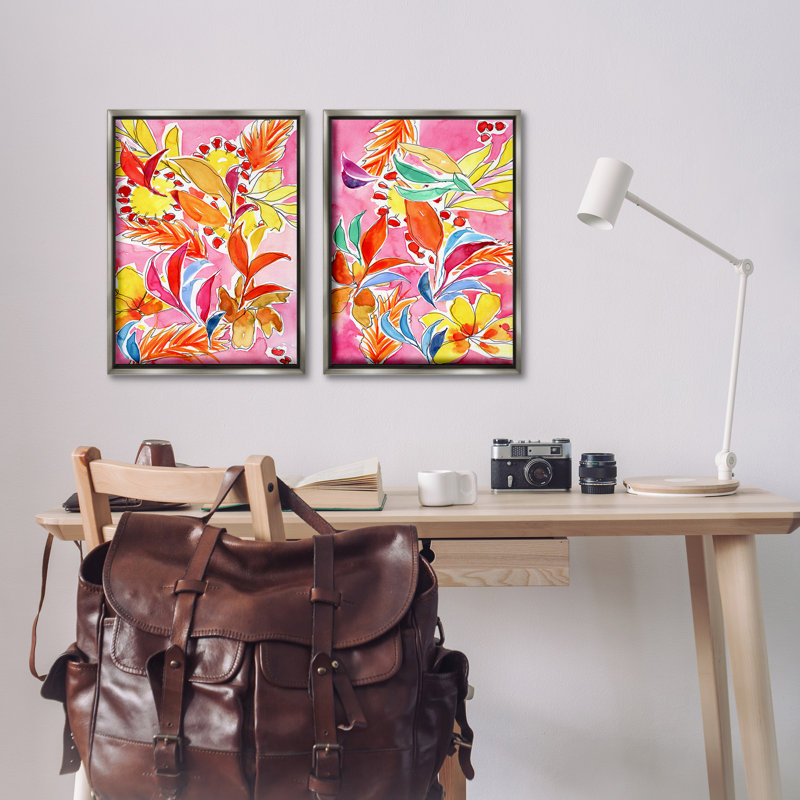  «Whimsical Leaf Impressions», ensemble de 2 toiles flottantes encadrées par Regina Moore, H 25 po x l 17 po