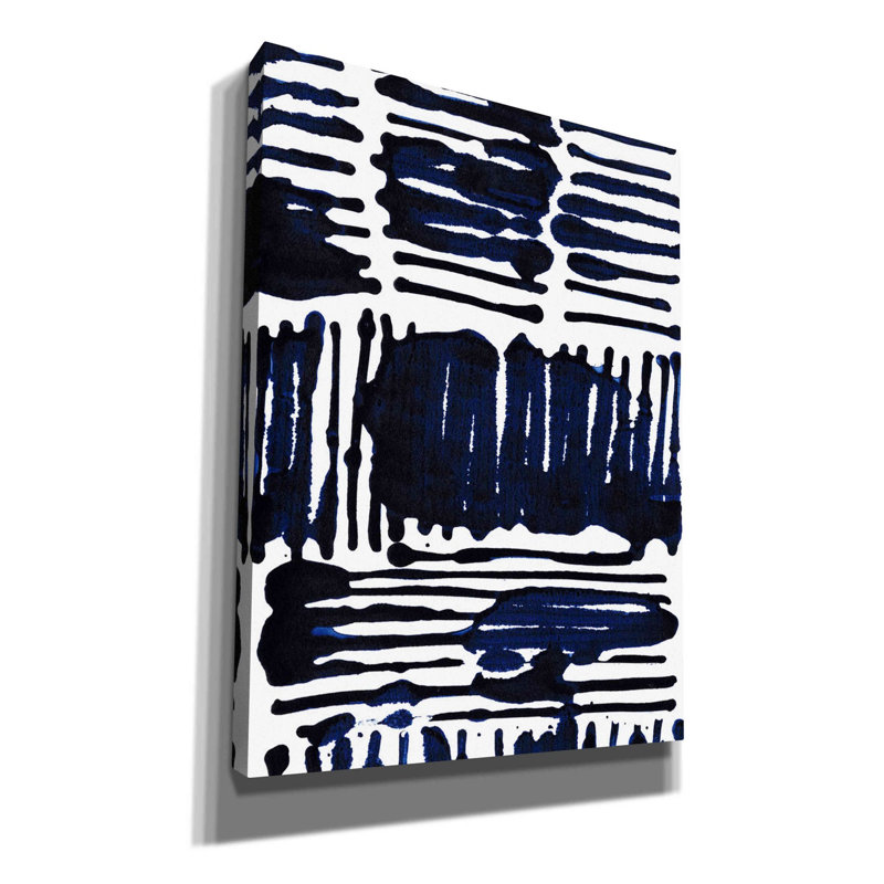 «Indigo Stripes I» par Jodi Fuchs, art mural sur toile, H 54 po x l 40 po x P 1,5 po