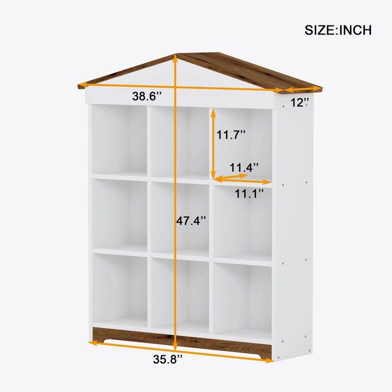 House-Shaped Storage Rack With Nine Storage Compartments And Colorblock Design, White/Brown