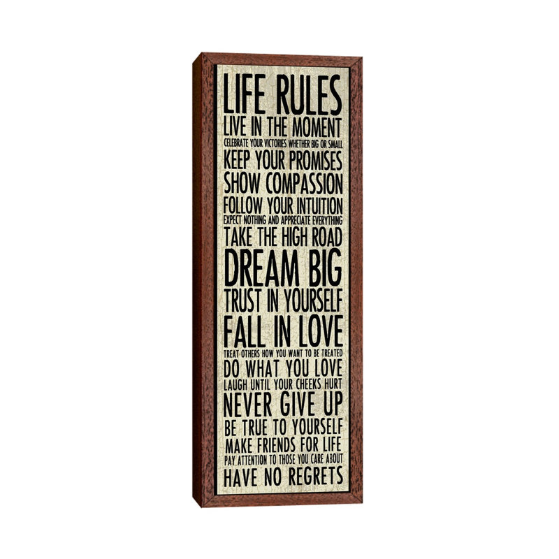 Life Rules by Erin Clark - Wrapped Canvas Panoramic Print, Brown Framed, 30.48 cm H x 91.44 cm W
