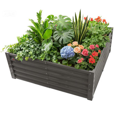 Boîte à fleurs surélevée carrée en métal gris pour plantation de légumes