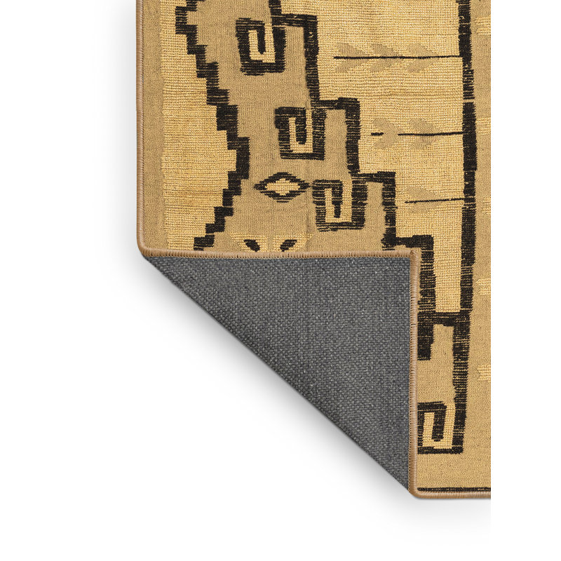 Tapis noir / beige en laine et polyester tissé à la machine Southwestern, Rectangle 3 pi x 5 pi