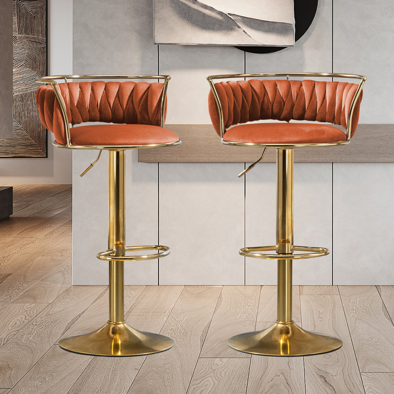 Christal Height Adjustable Swivel Bar Stool, Orange, Gold