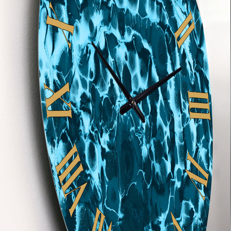 Wet Blue Painted Waves - Horloge murale moderne, Surdimensionné