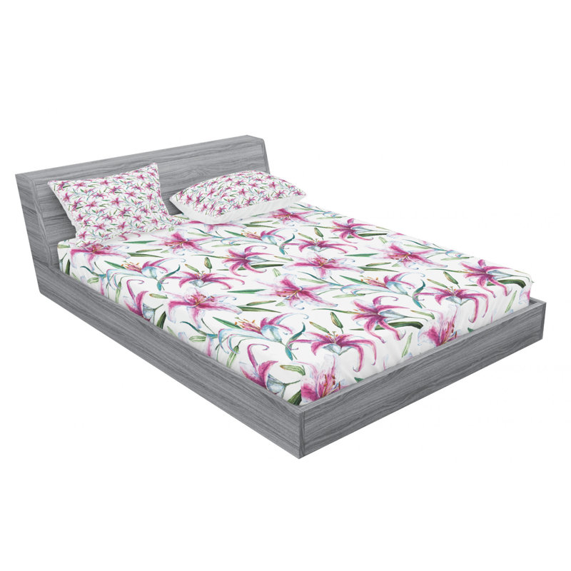 Microfiber Floral Sheet Set, Queen Sheet Set with Fitted Sheet