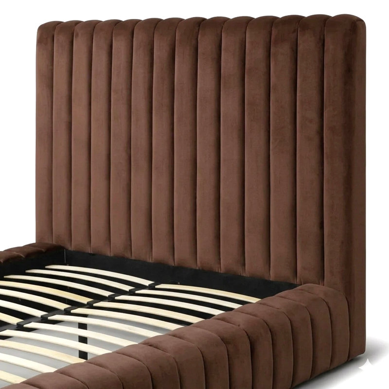 Lit plateforme en velours Kaydence, Très grand lit, Brown