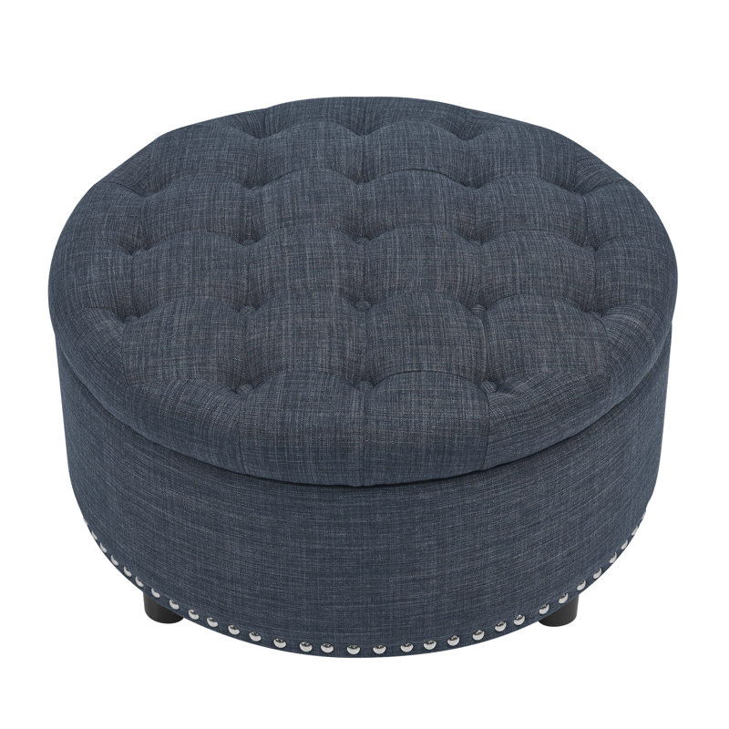 Repose-pieds capitonné de 29,9 po de largeur avec rangement, Polyester bleu foncé