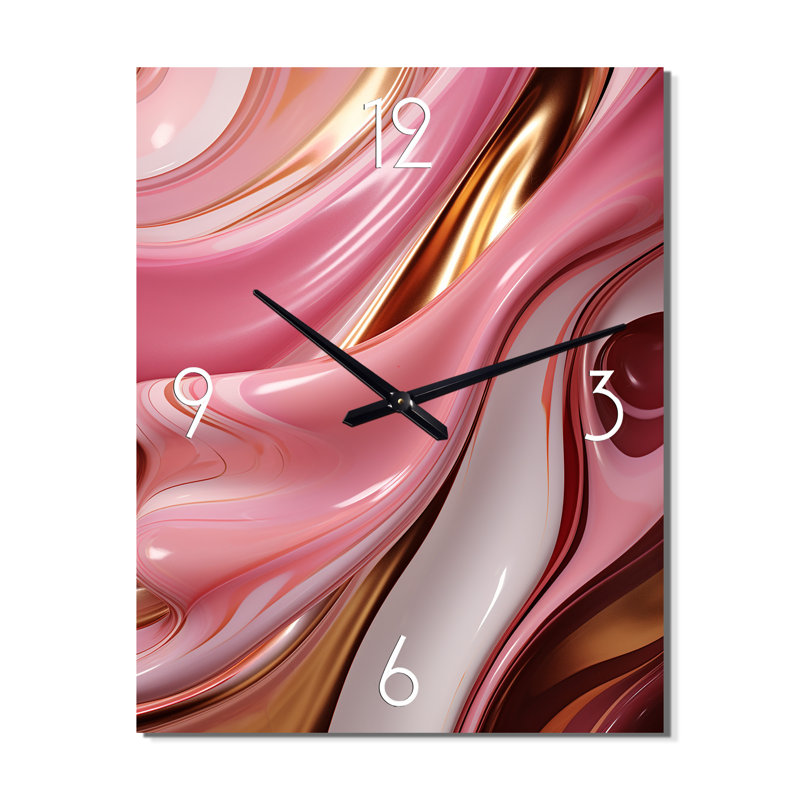 Horloge murale moderne liquide rose et or, Moyen