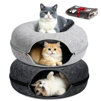 Large Cat Cave Tunnel Bed,2 count,Light Grey/Black-24inch