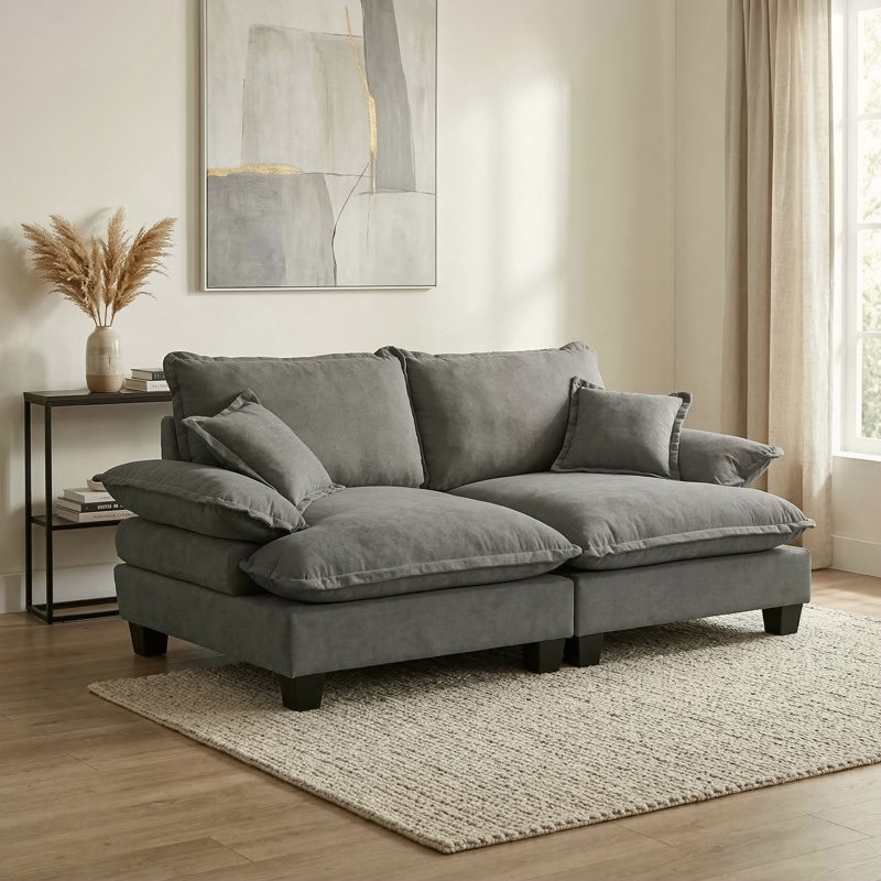 Canapé en chenille pour voilier, causeuse modulaire à 2 places avec accoudoirs courbés, canapé Comfort-First pour petits espaces et appartements, gris