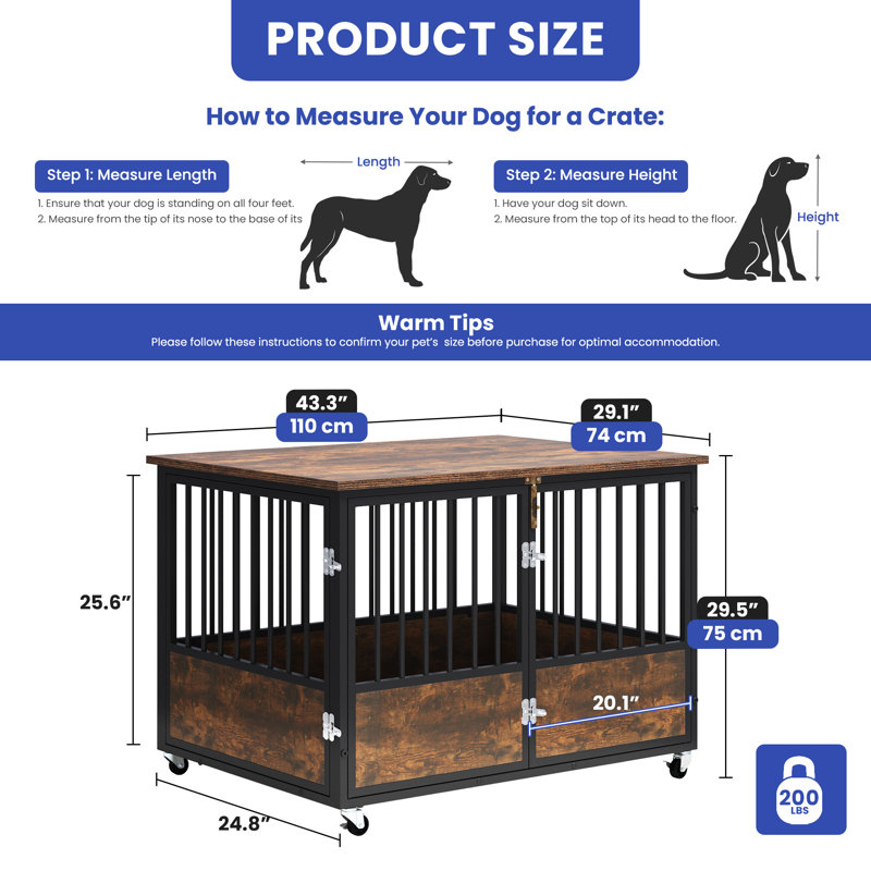 Mobilier de caisse polyvalente en bois pour chien, H 25,6 po x l 43,3 po x P 29,1 po