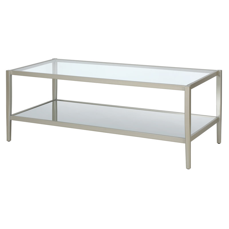 Satin Nickel Rectangular Metal and Glass Coffee Table