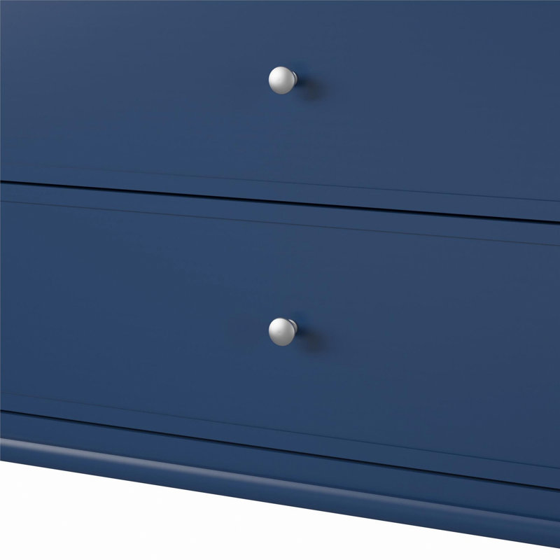 Commode 6 tiroirs, commode avec cadre en bois, Marine