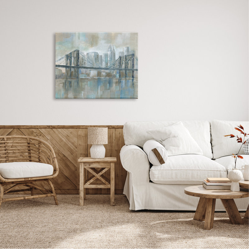 «Ocean Water Bridge Reflection Abstract Blocked Cityscape» par Nan - Peinture, H 30 po x l 40 po x P 1,5 po, Toile tendue