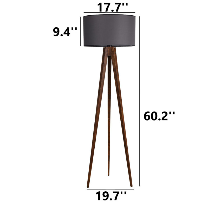 Lampe trépied 60 po Malaijah, Noyer, Gris