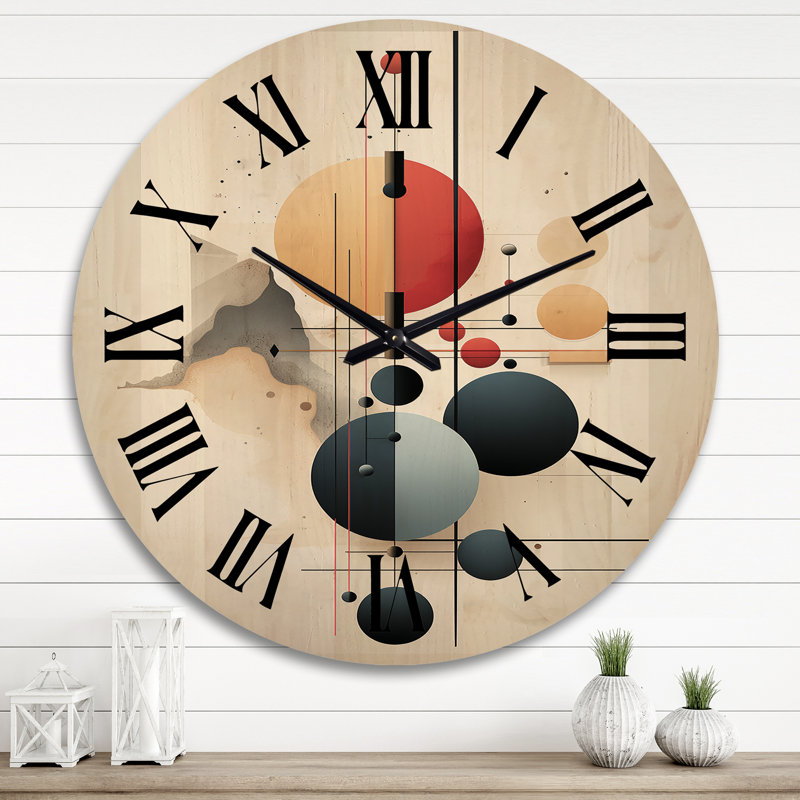 The Mystery of Love Flow Vintage Geometrics III - Horloge murale moderne surdimensionnée en bois, Très grand