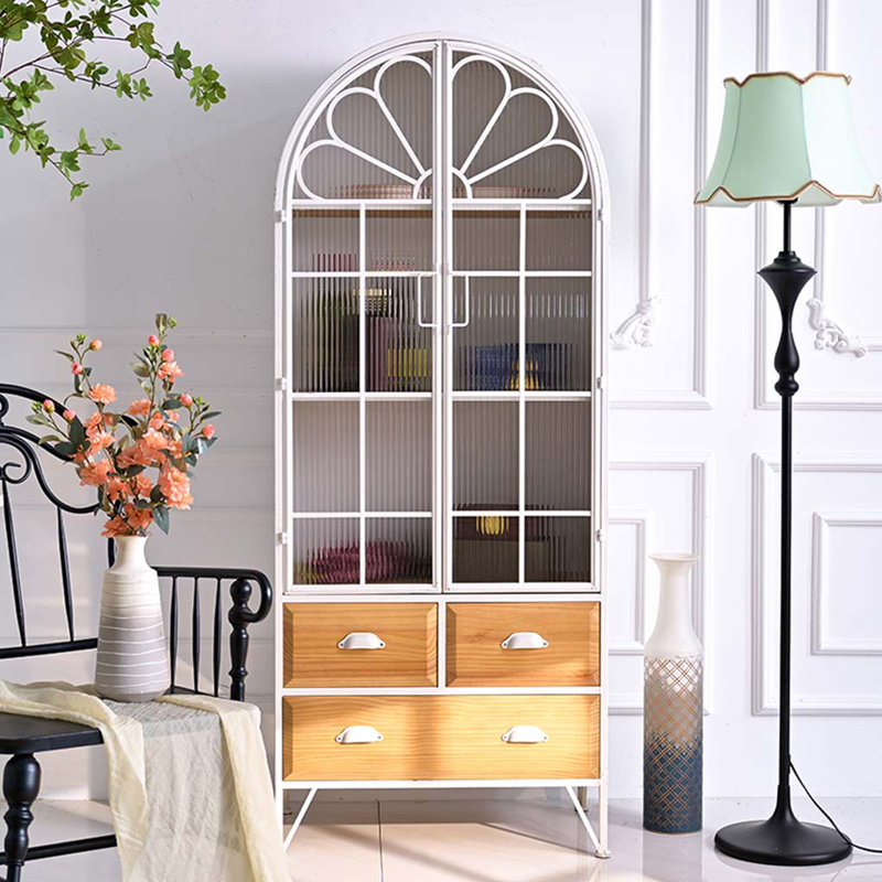 Arched Iron Cabinet with Glass Door