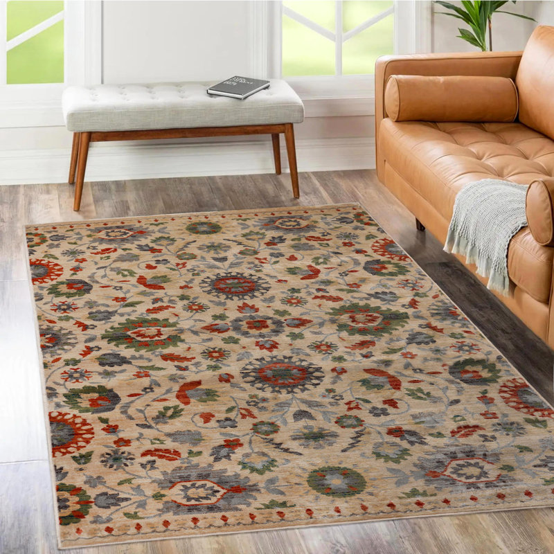 Dederang 100% Polypropylene Traditional Medallion Beige Indoor Area Rug, Rectangle 5' x 8'
