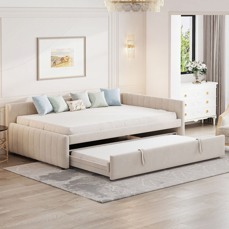 Lit de jour double rembourré en L, Beige