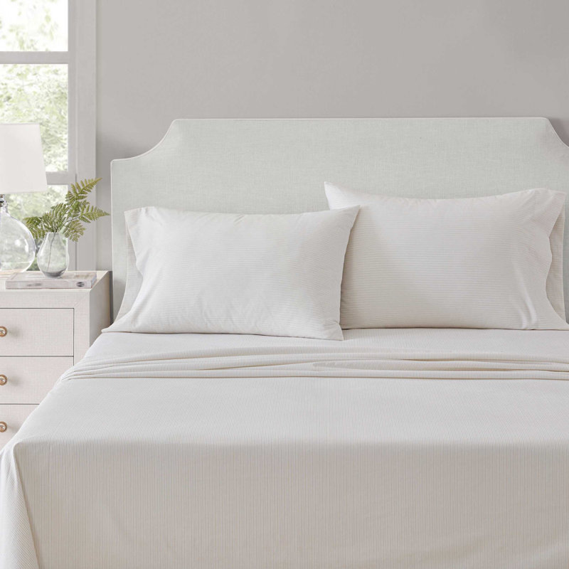 Ensemble de draps en coton percale blanc Martha Stewart, Ensemble de draps pour très grand lit avec 2 taie, Rayé blanc