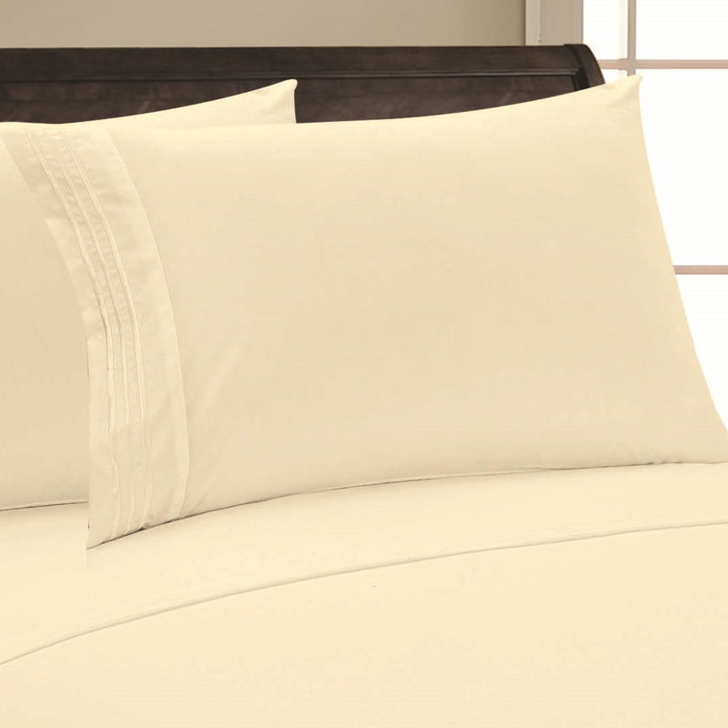  Embossed Stripe Brushed Microfiber Pillowcase Set, Beige, King Pillowcase