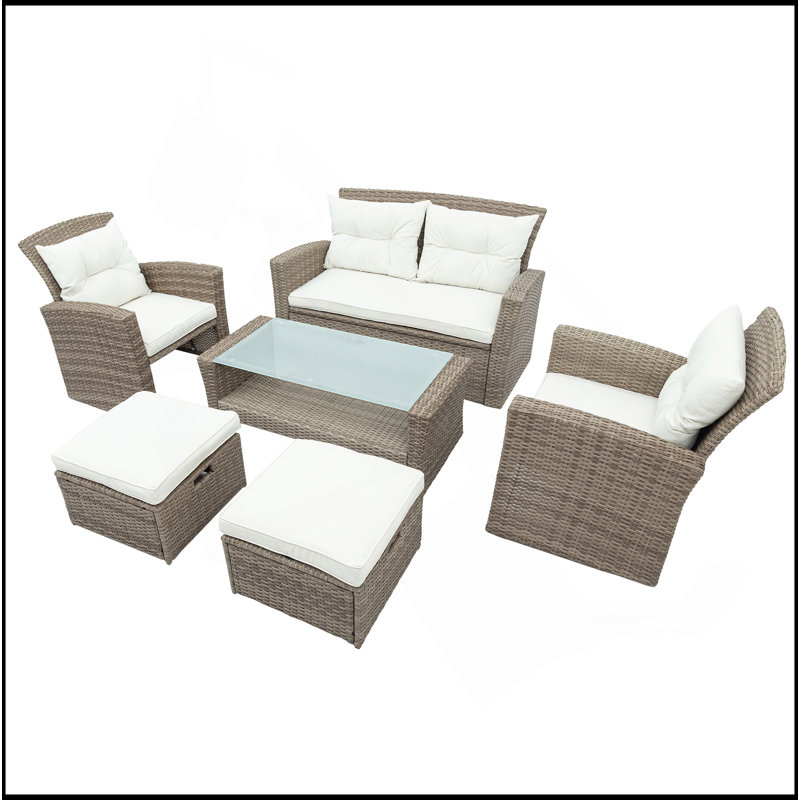 Canapé modulaire d'extérieur en osier avec repose-pieds et coussins 4 pièces, Beige