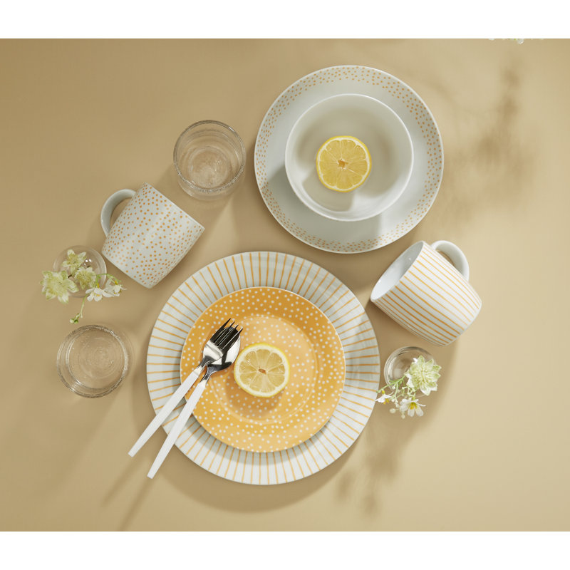20pc Betsy Dinner Set, Amber Yellow/White