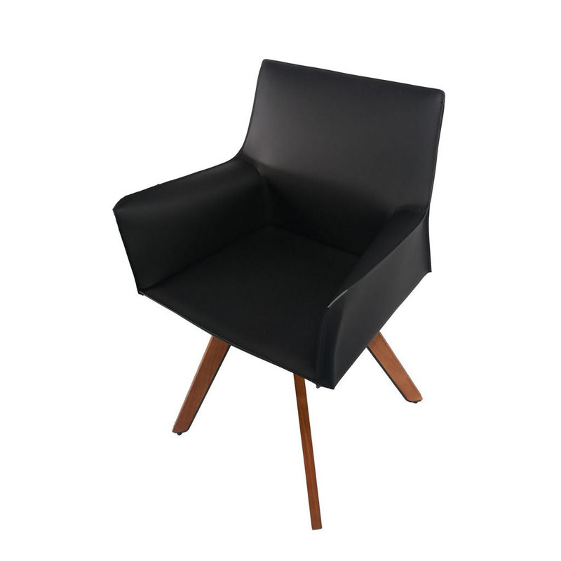 Fauteuil d'appoint en cuir recyclé avec structure en bois de frêne Ronks, noir, 20 po, Cuir noir recyclé