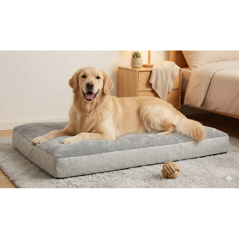 Washable Dog Bed for Large Dogs, Extra-Large Crate Bed with Plush Pet Kennel Pad, Features Non-Slip Bottom, Functions as Pet Sleeping Mat, Dimensions: 41 by 27 Inches, Color: Light Gray