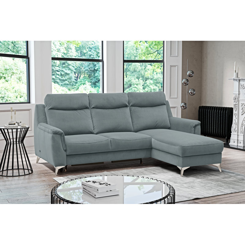 Izola 3 Seater Velvet Sofa Bed, Ashen, Right Hand Facing