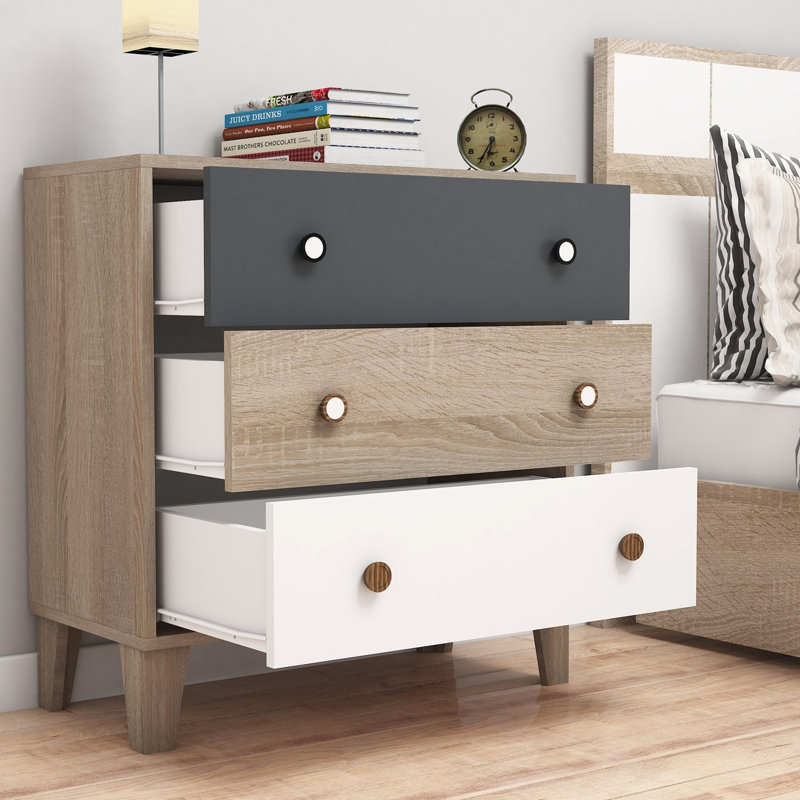 Commode 3 tiroirs 31,5 po Borst, Blanc / anthracite / Sonomo