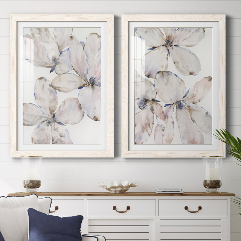 Soft Wind Flowers I - ensemble de 2 reproductions de cadres photo, H 43,5 po x l 17 po x P 1 po, Cadre blanc