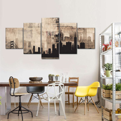 «Skylines And Cityscapes San Francisco Grunge Skyline on Canvas», reproduction de 5 pièces