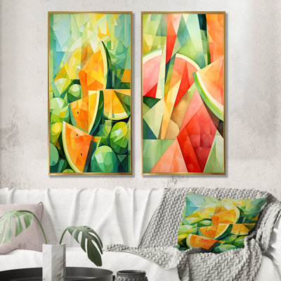Vert et jaune motif de pastèque I - ensemble de 2 impressions sur toile Melon