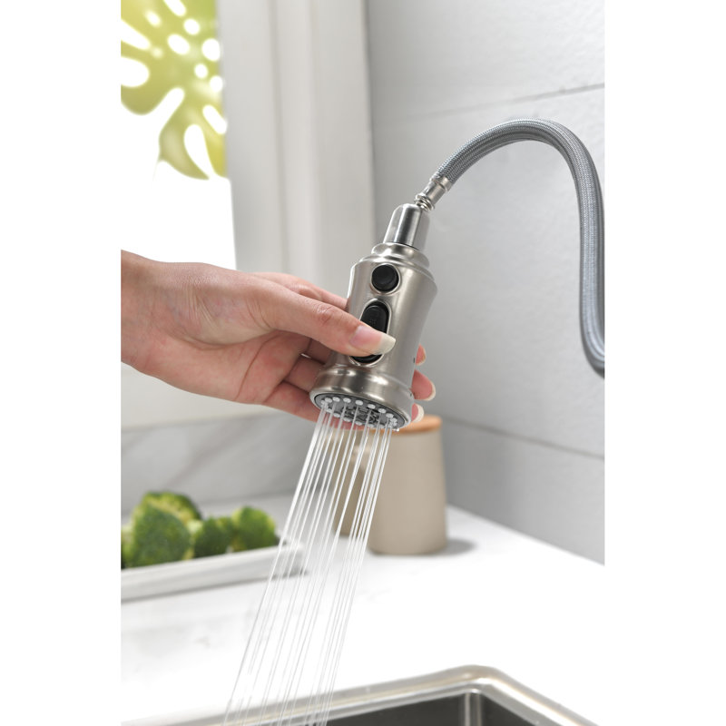 Stainless Steel Kitchen Faucet In Brushed Nickel With 360 Swivel And Construction Pull Out For Sink Dirt Feature