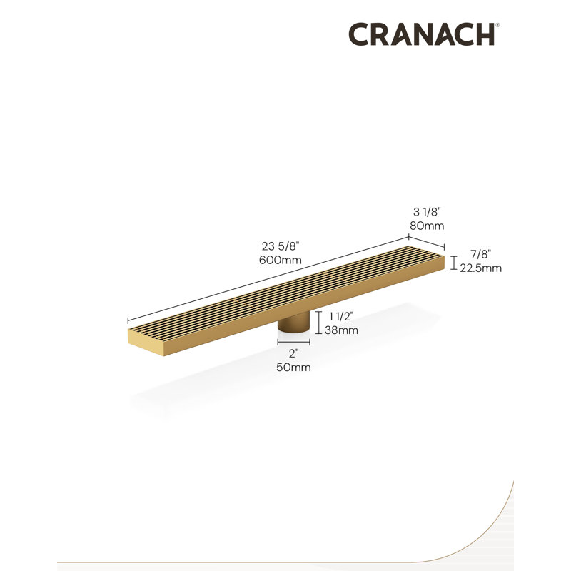 Drain de douche linéaire 24 po, drain de plancher en acier inoxydable, Or brossé