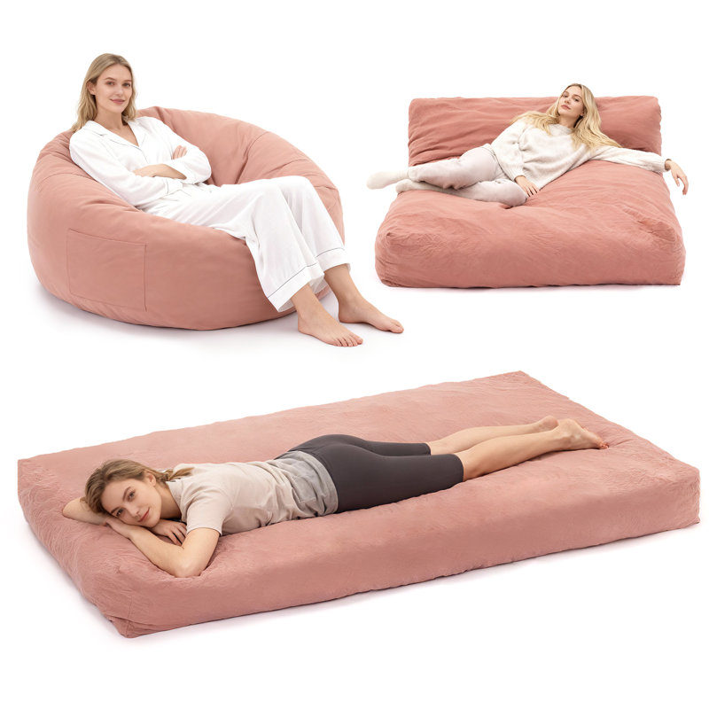 2-In-1 Convertible Bean Bag Chair, Pink, 23.6" H x 35.4" W x 35.4" D