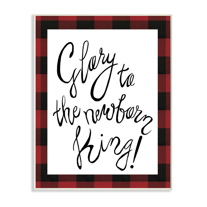 «Glory to Newborn King Checker Plaid Christmas» par Elizabeth Medley - reproduction d'art textuel, Plaque murale